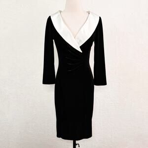 Connected Velvet Long Sleeve Cocktail Dress Black White Classic Party Size 6